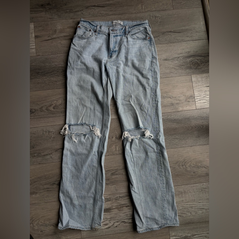 Abercrombie & Fitch Light Blue Straight Leg Jeans with Knee Rips